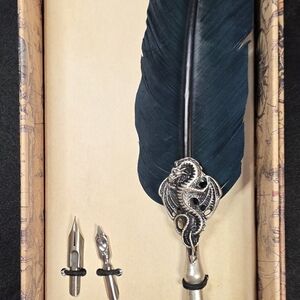 New Dallaiti Tuscania Italia Dragon Decorated Feather Calligraphy Dip Pen Set